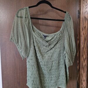 Torrid Olive Smocked Blouse with Puff Sleeves